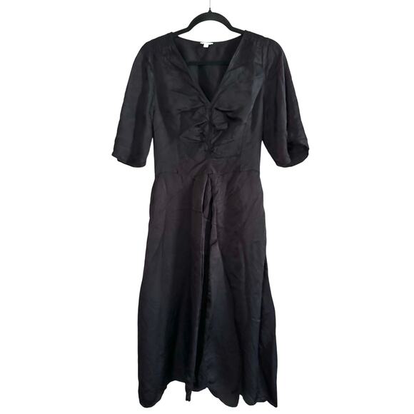 JIGSAW London Black Crinkle V-Neck Dress Dark Fairy Witchy Grunge - Sz 6 - Picture 1 of 6